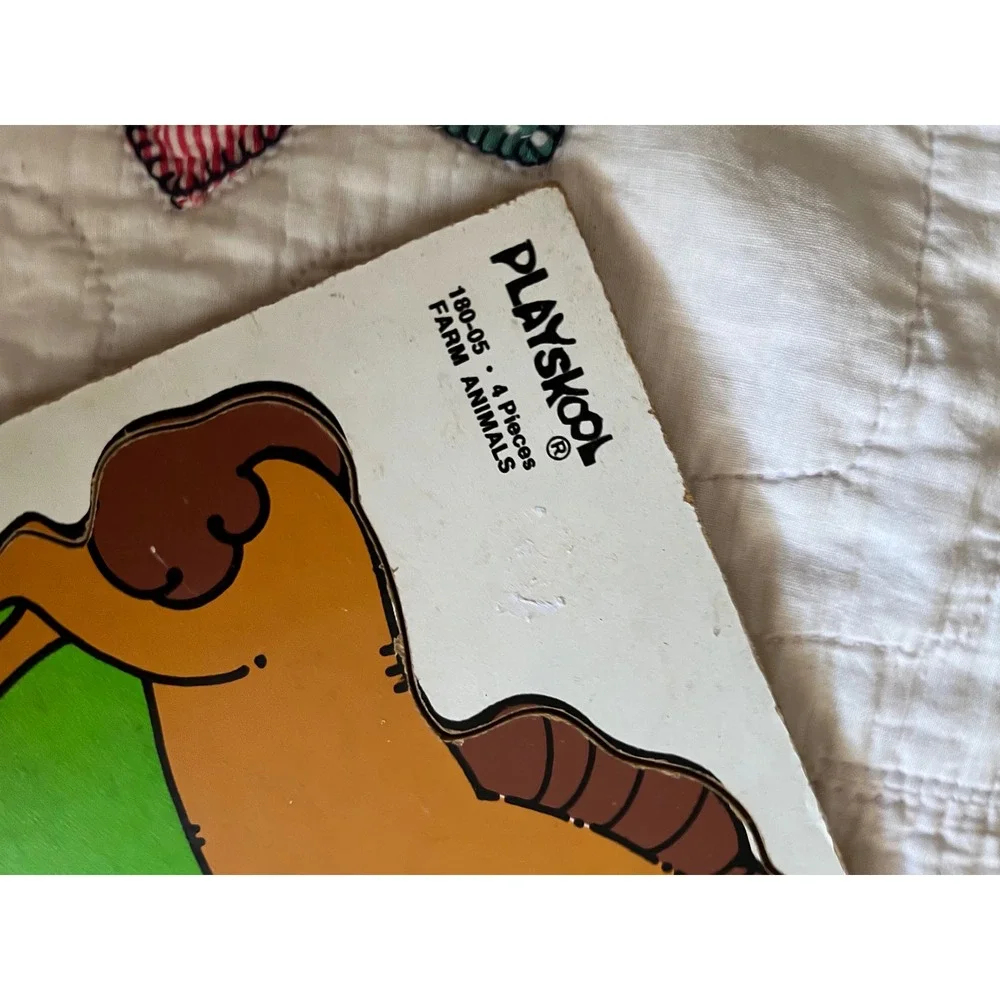 Vintage Playskool Farm Animals Wooden Puzzle 180-05 4 Piece Made in USA Toddler